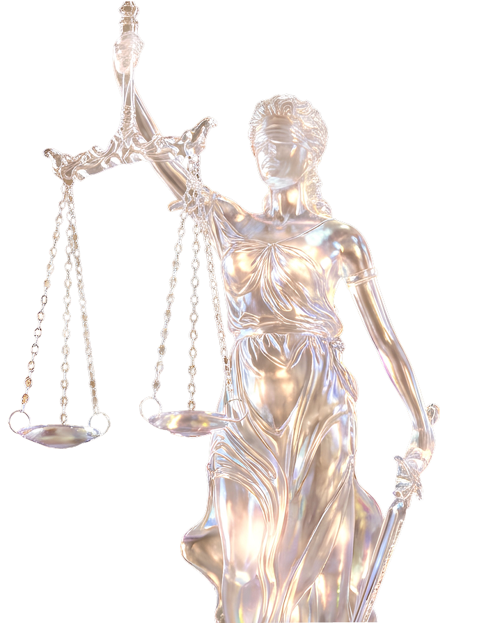 Lady Justice glass sculpture holding scales